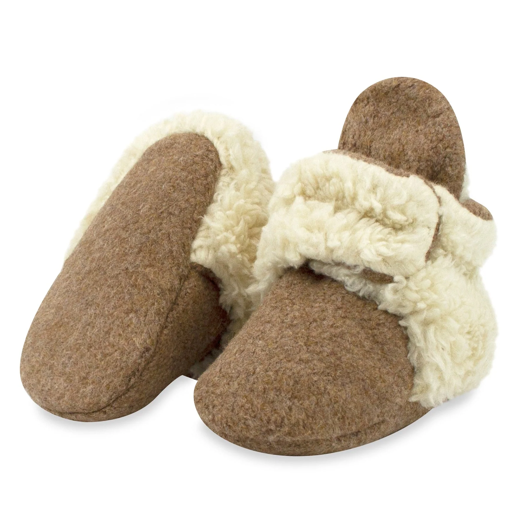 Cozie Fleece Furry-Lined Gripper Bootie - Heather Mocha by Zutano - Image 3